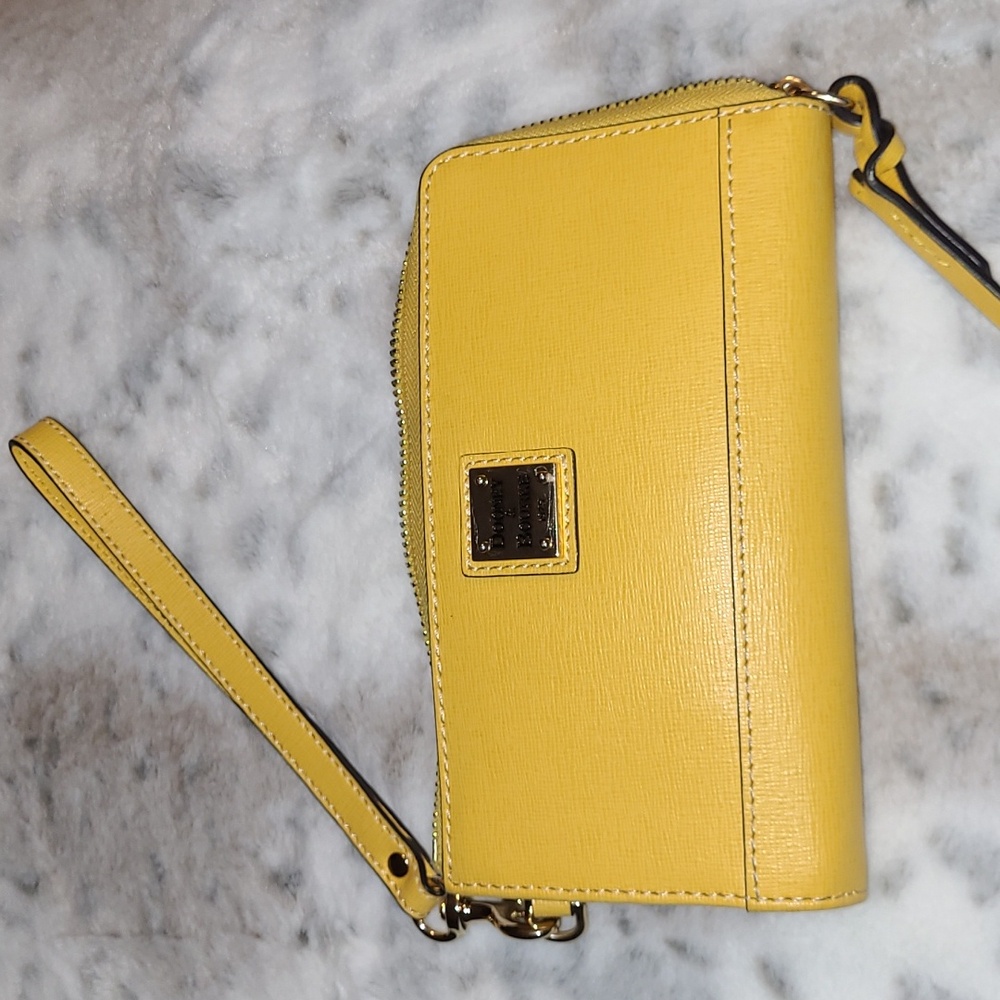Dooney & Bourke Long Saffiano Leather Dandelion Folded Zip Wristlet Wallet.
